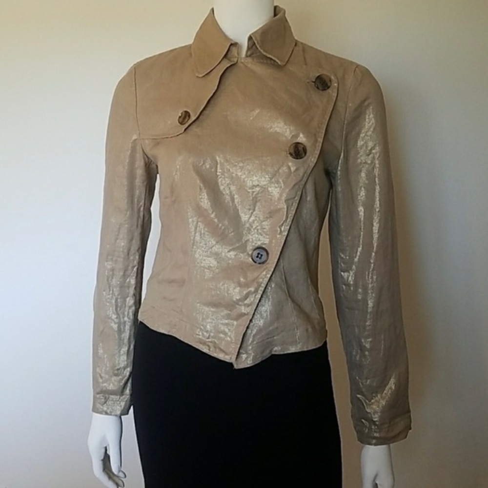 Alfani Linen Jacket Women's 14P Gold Metallic Motor Bike Boho Retro 90s Y2K